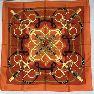 HERMÈS Henri D’ Origny Eperon D’Or Red And Orange 100% Silk Scarf